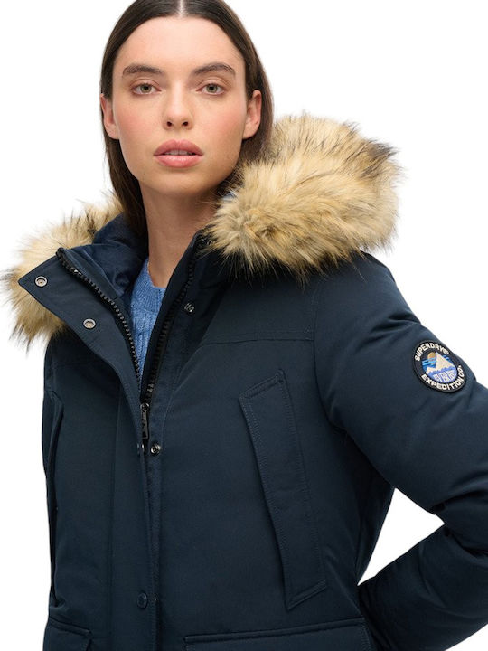 Women's Short Parka Jacket for Winter Blue