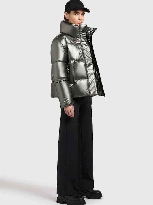 Women's Short Puffer Jacket for Winter Grey