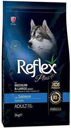 Reflex Plus Adult Medium/Large 3кг Суха Храна за Възрастни Кучета от Средни и Големи Породи с Сьомга