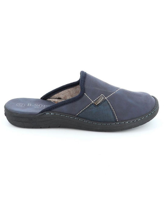 B-Soft Men's Leather Slippers Blue