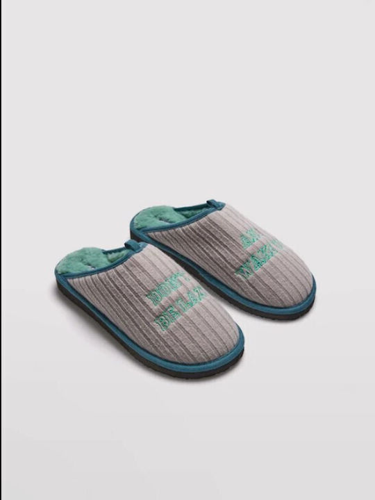 Men's Slippers with Fur Blue
