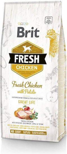 Brit Fresh Chicken with Potato Great Life 12kg Dry Food for Adult Dogs with Chicken and Potatoes