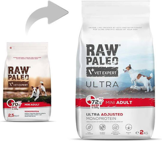 Raw Paleo Vet Expert Ultra 2кг Суха Храна без Глутен за Възрастни Кучета от Малки Породи с Говеждо месо