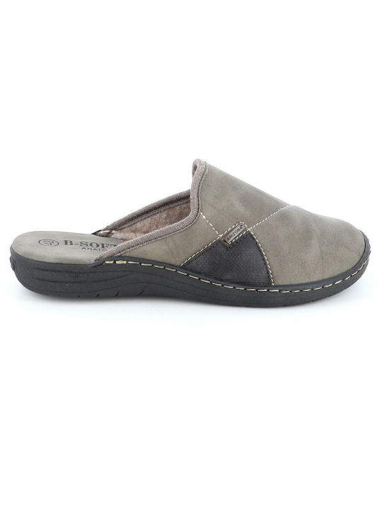 B-Soft Men's Leather Slippers Gray