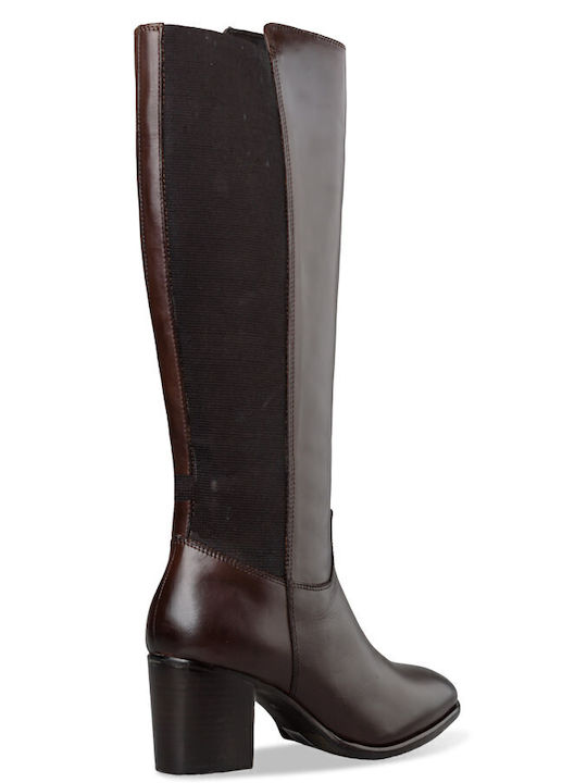 Leather Medium Heel Riding Boots Brown