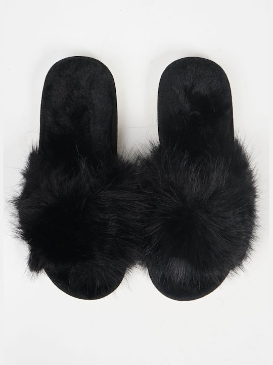 Piazza Shoes Winter Women's Slippers with fur in Black color