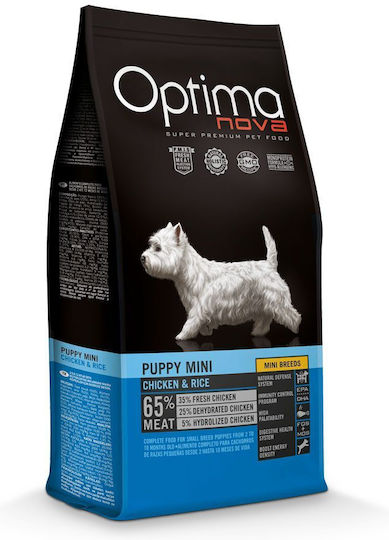 Optimanova Puppy Mini 2kg Trockenfutter ohne Getreide für Welpen kleiner Rassen mit Huhn und Reis