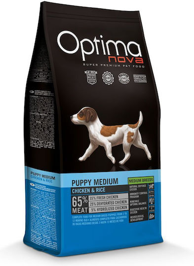 Optimanova Puppy Medium 12kg Dry Food Grain-Free for Medium Breed Puppies with Chicken and Rice