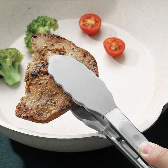 Tăvițe și Pensete de Bucătărie Pufo pentru Servire Gratar Friptură Oțel Mâner Siliconic Vârful Gri 34 Cm