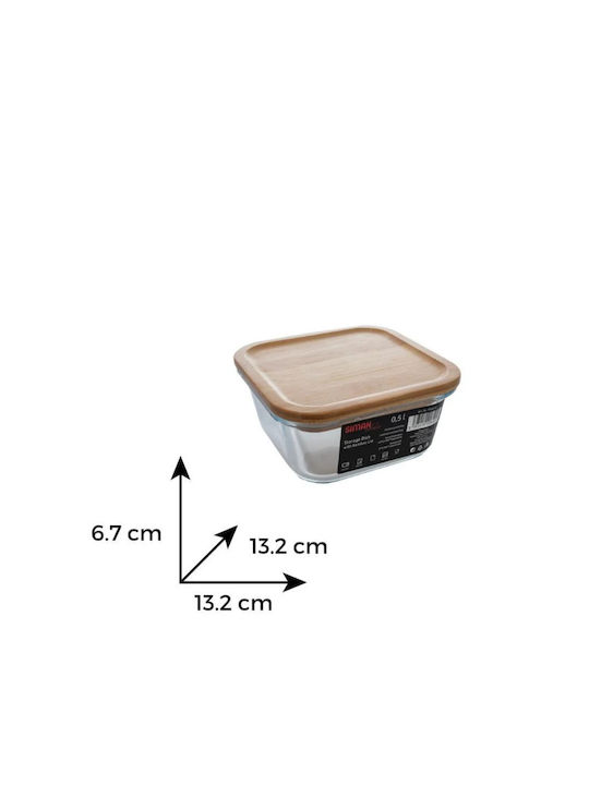 Caserolă din sticlă rezistentă la căldură 0.5l Simax 7606/lb Capac pătrat din bambus