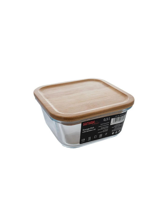 Caserolă din sticlă rezistentă la căldură 0.5l Simax 7606/lb Capac pătrat din bambus