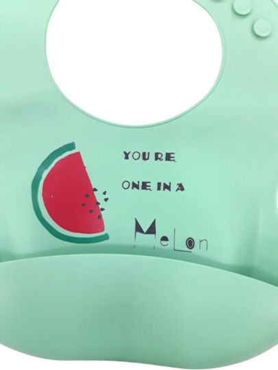 Beboulino Αδιάβροχη Σαλιάρα Σιλικόνης με Τσέπη Green One Melon