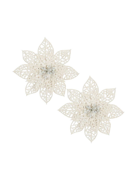 Set Ornamente cu Flori din Plastic Albe 14x14cm 10 Bucăți