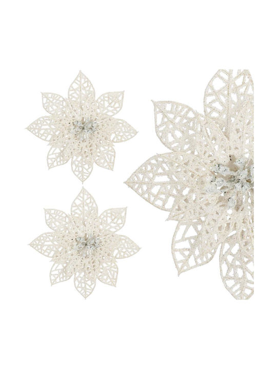 Hängendes Ornament Blume Kunststoff Weiß mit Glitzer 14x14cm Set 10Stück