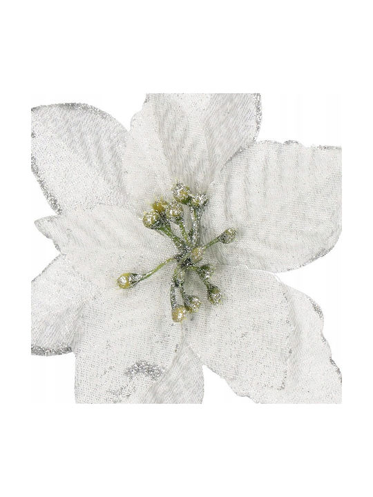 Hängendes Ornament Blume Kunststoff Weiß mit Glitzer 13x13cm Set 10Stück