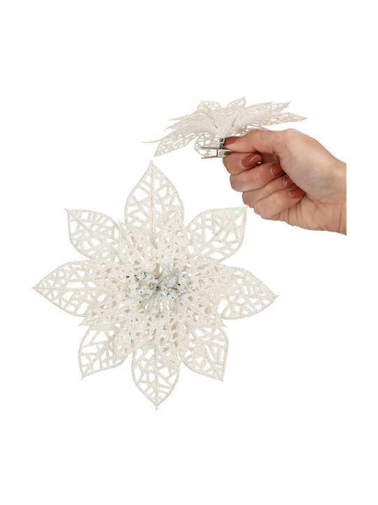 Hängendes Ornament Blume Kunststoff Weiß mit Glitzer 14x14cm Set 10Stück