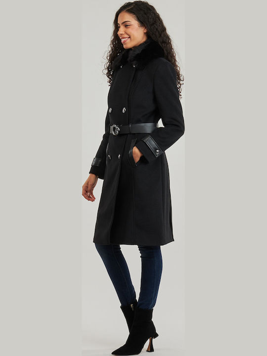 Women's Black Coat with Belt