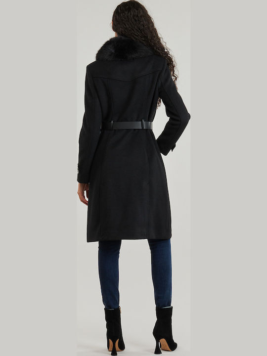 Women's Black Coat with Belt