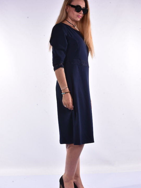 Midi Damenkleid mit 3/4 Ärmel Blau
