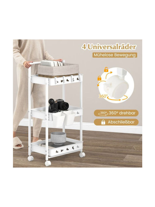 Costway Metallic Kitchen Trolley 3 Tiers White 42x29x83cm