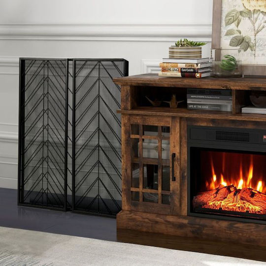 Costway Metallic Fireplace Screen with Panels 133x78cm Black