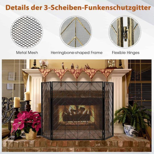 Costway Metallic Fireplace Screen with Panels 133x78cm Black