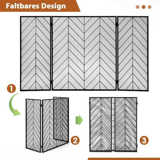 Costway Metallic Fireplace Screen with Panels 133x78cm Black