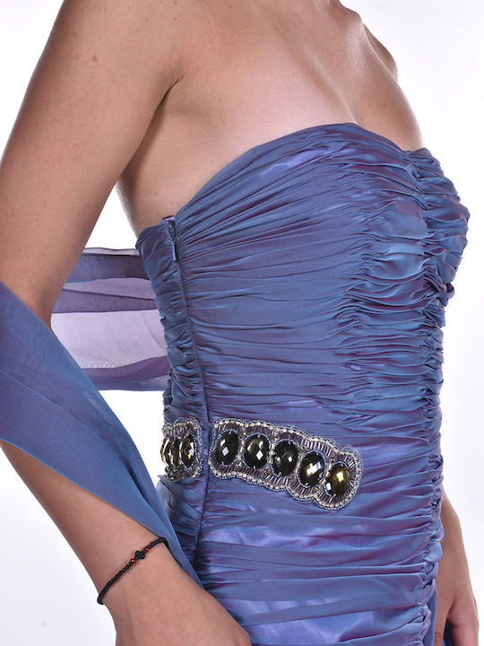Midi Φόρεμα για Γάμο / Βάπτιση Strapless Λιλα