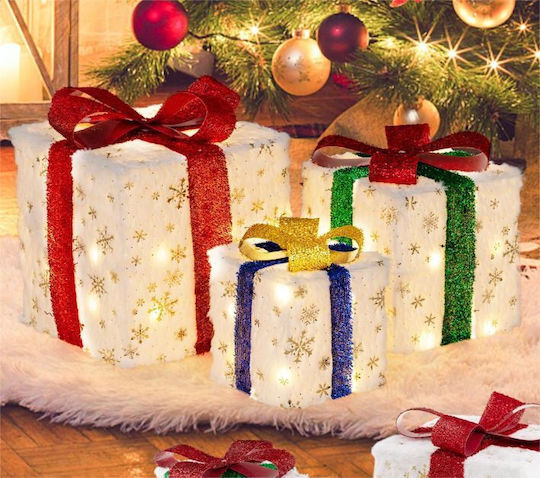 Costway Illuminated Christmas Fabric Figure Box White 3pcs