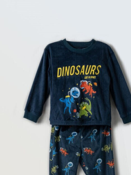 Hashtag Детска пижама Зимна Blue Small Dinosaurs