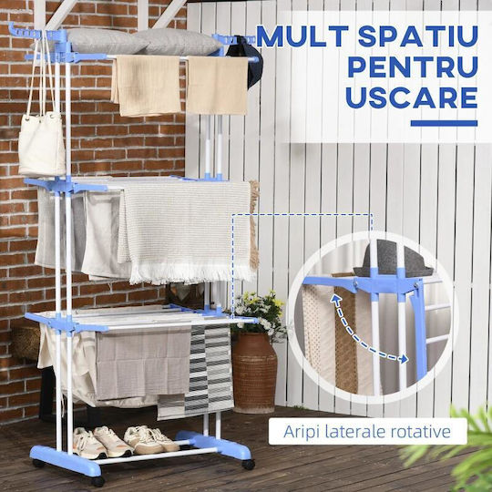 Uscătoare Rufe Pliere Pardoseală Inox Cu Roți 73x64cm