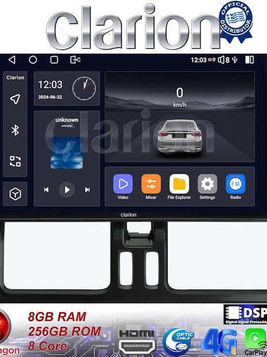 Clarion Car Audio System for Volvo XC 60 2009 > 2017 (Bluetooth/USB/WiFi/GPS/Apple-Carplay/Android-Auto) with Touch Screen 9.5"