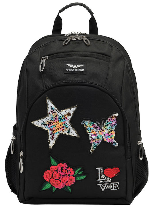 Wings Schulranzen Rucksack Schwarz 16Liter