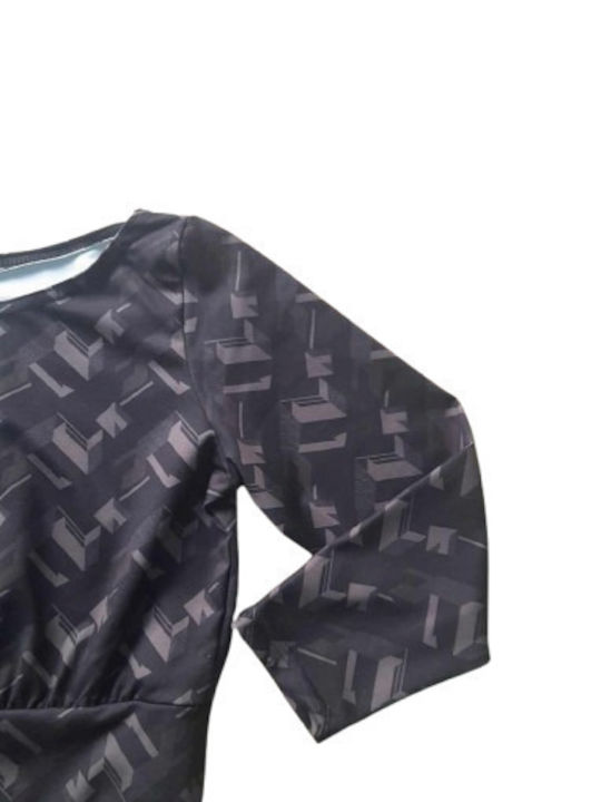 Women's Athletic Crop Top Long Sleeve Fast Drying Grey Print