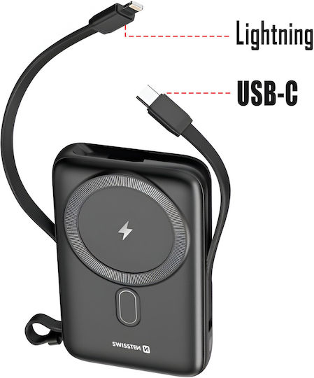Swissten Power Bank MagSafe 10000mAh 15W με Θύρα USB-A και Θύρα USB-C Μαύρο