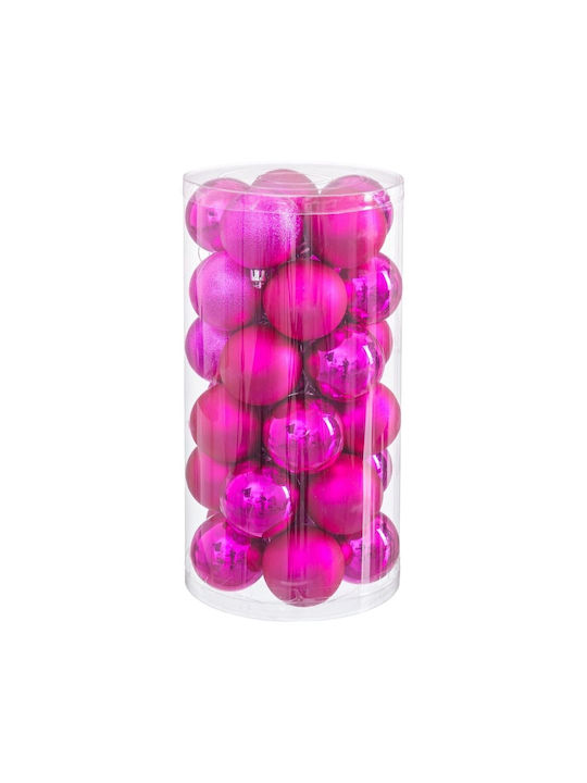 Hanging Ball Ornament Ornament Plastic Fuchsia 6cm Set 30pcs