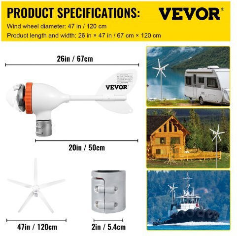 Vevor Ανεμογεννήτρια Ονομαστικής Ισχύος 500W