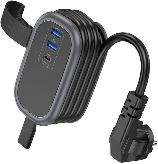 Hoco Single Socket with 2 USB-A, 1 USB-C and Cable 1.1m