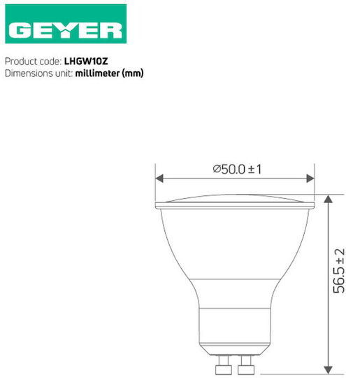 Geyer Λάμπα LED 10W για Ντουί GU10 και Σχήμα PAR16 Θερμό Λευκό