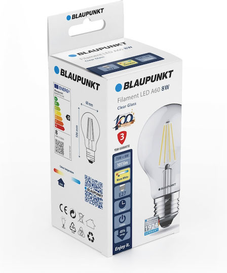 Blaupunkt Λάμπα LED 8W για Ντουί E27 και Σχήμα A60 Θερμό Λευκό