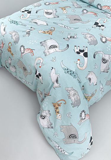 Guy Laroche Комплект чаршафи Единично Памучни Zootopia Aqua-grey 165x250см 3бр