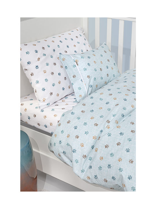 Guy Laroche Paw Baby Sheets Set Crib Cotton Ciel Light Blue 115x170cm 3pcs