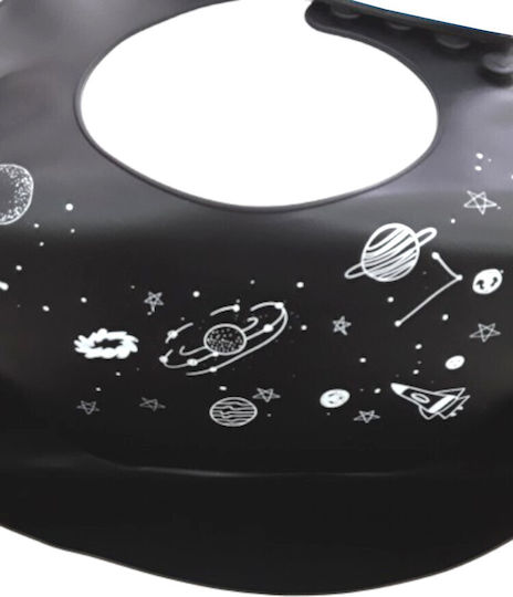 Beboulino Αδιάβροχη Σαλιάρα Σιλικόνης με Τσέπη Black Cosmos