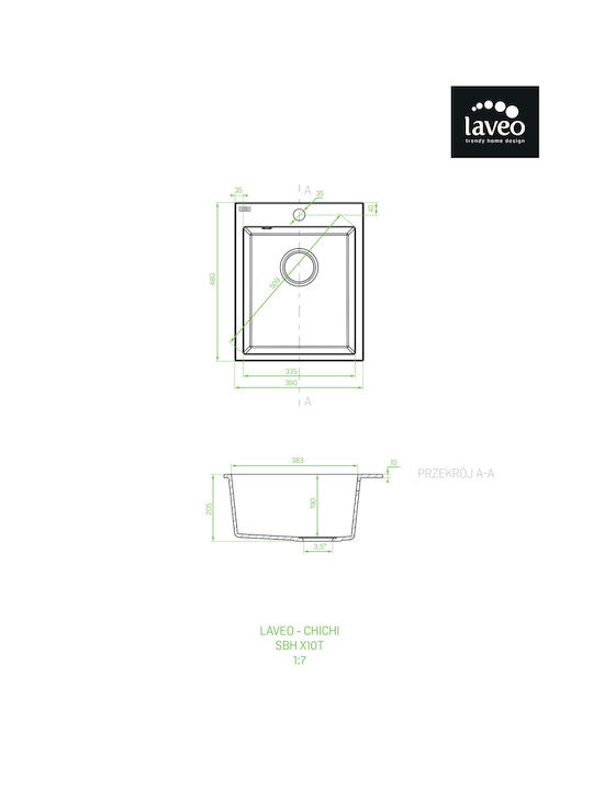 Laveo Drop-In Spüle aus Verbundgranulat B39xT48cm Gray