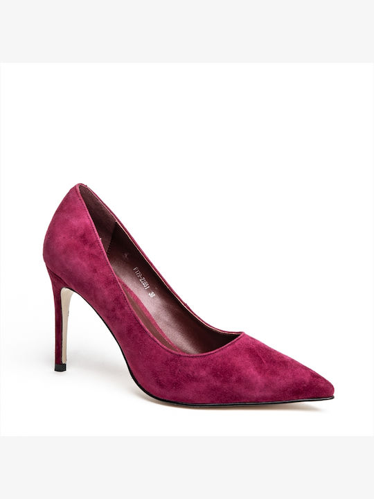 Nazeli Suede Pointed Toe Burgundy Heels