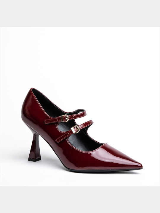 Miss Belgini Patent Leather Burgundy High Heels with Strap