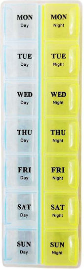 Cute Puffy Organizer Medications Vitamins Supplements Week Two Compartments Per Day Blue Yellow