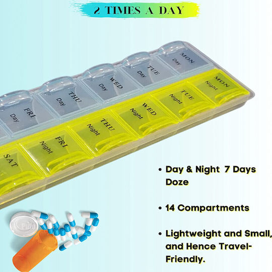 Cute Puffy Organizer Medications Vitamins Supplements Week Two Compartments Per Day Blue Yellow