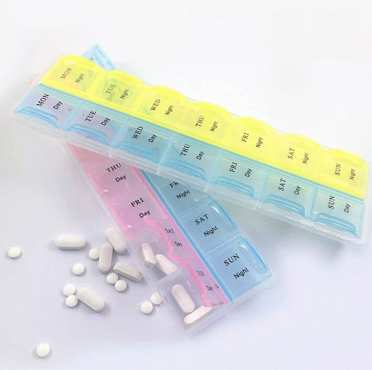Cute Puffy Organizer Medications Vitamins Supplements Week Two Compartments Per Day Blue Yellow