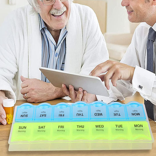 Cute Puffy Organizer Medications Vitamins Supplements Week Two Compartments Per Day Blue Yellow
